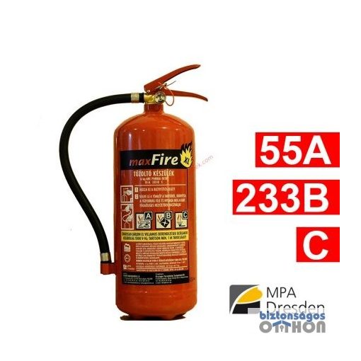6 kg-os porral oltó ABC tüzekre 55A 233B C maximális teljesítmény - maxFire - 12 kg-os helyett