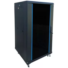   TechSon 600 x 1000 mély 27U magas, álló 19"-os rackszekrény, üveg ajtó, fekete