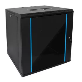   TechSon 600 x 450 mély 12U magas, fali 19"-os rackszekrény, üveg ajtó, fekete