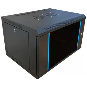  TechSon 600 × 450 mély 6U magas, fali 19"-os rackszekrény, üveg ajtó, fekete