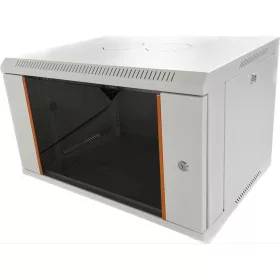   TechSon 600 × 450 mély 6U magas, fali 19"-os rackszekrény, üveg ajtó, fehér
