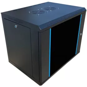   TechSon 600 × 450 mély 9U magas, fali 19"-os rackszekrény, üveg ajtó, fekete