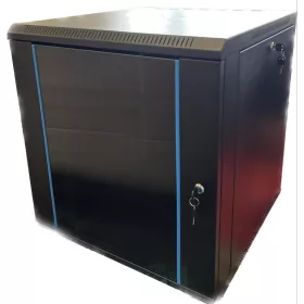   TechSon 600 × 600 mély 12U magas, fali 19"-os rackszekrény, üveg ajtó, fekete