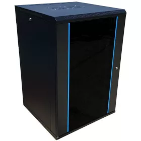   TechSon 600 × 600 mély 18U magas, fali 19"-os rackszekrény, üveg ajtó, fekete