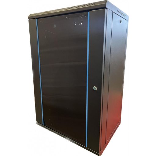 TechSon 600 × 600 mély 18U magas, fali 19"-os rackszekrény, üveg ajtó, fekete