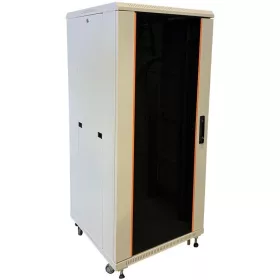   TechSon 600 x 600 mély 27U magas, álló 19"-os rackszekrény, üveg ajtó, szürke