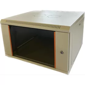   TechSon 600 × 600 mély 6U magas, fali 19"-os rackszekrény, üveg ajtó, szürke