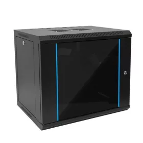   TechSon 600 × 600 mély 9U magas, fali 19"-os rackszekrény, üveg ajtó, fekete